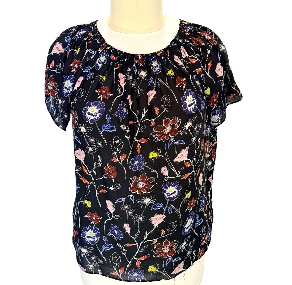 Violet & Claire Cottagecore Blouse Women's 1X Dark Floral Gathered Round Neck
